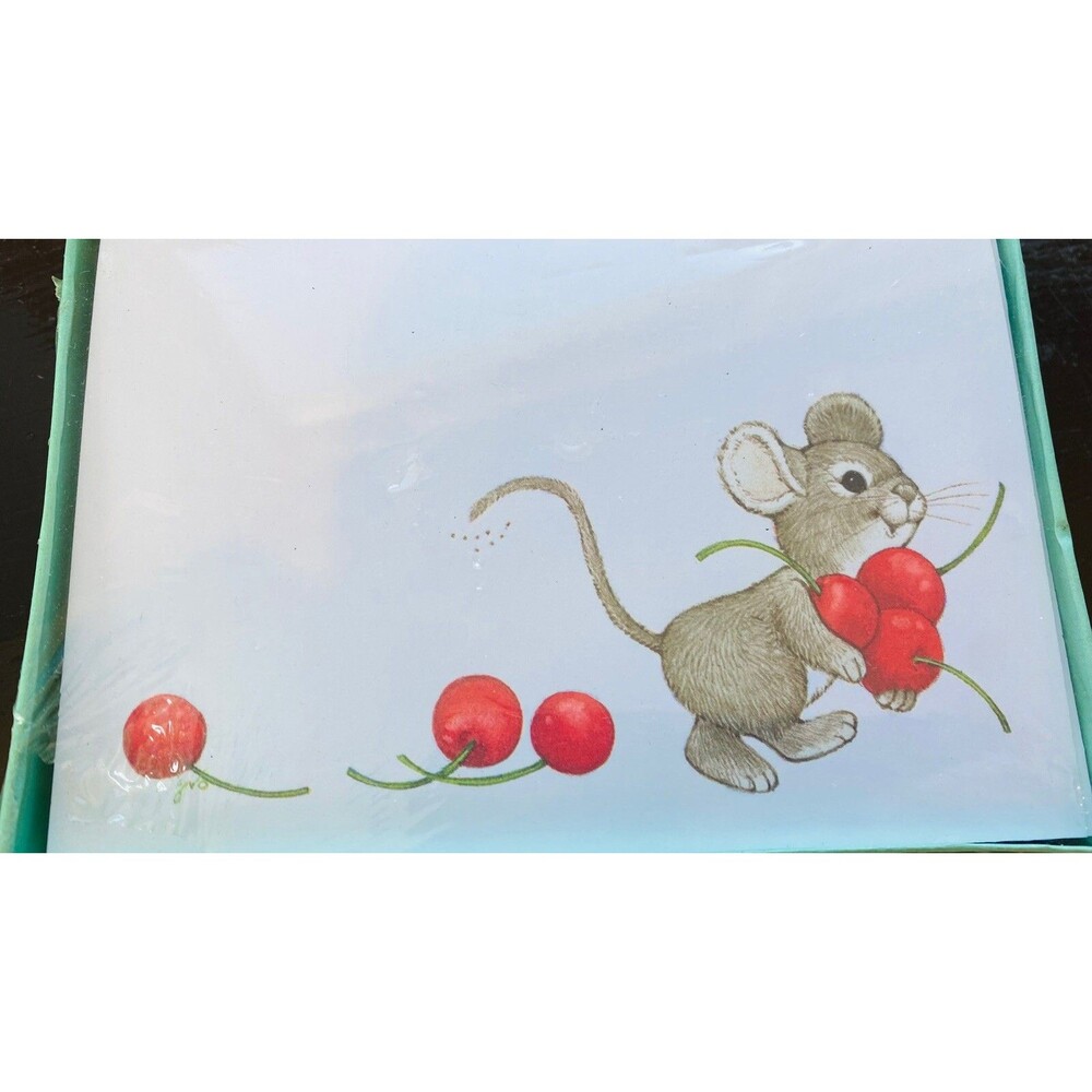 10 Pk Vintage Gibson blank note cards mouse with cherries Mib Sealed New